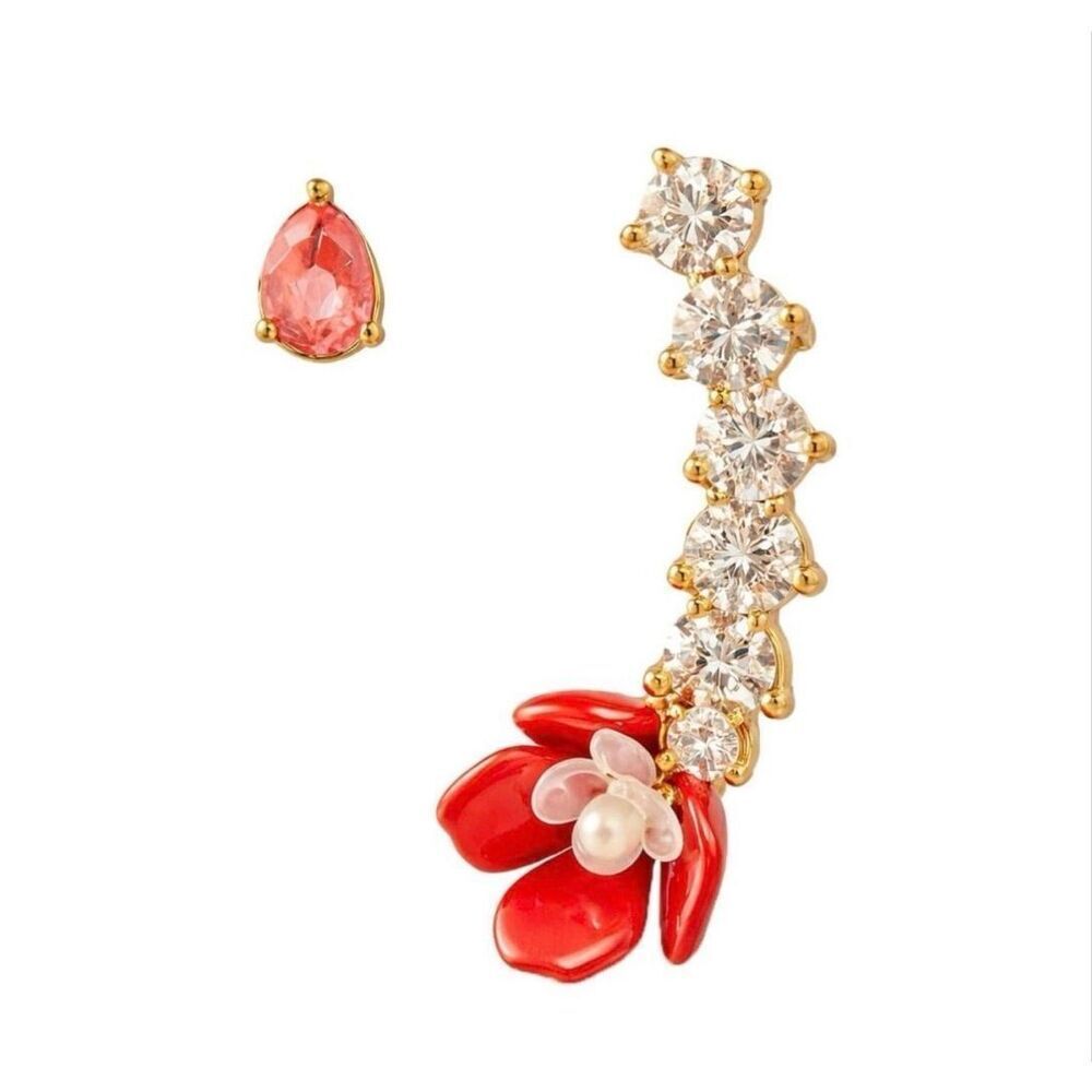 Wicked x Revolve 8 Other Reasons Poppy Crawler Set Earrings Red 18K Gold Plated